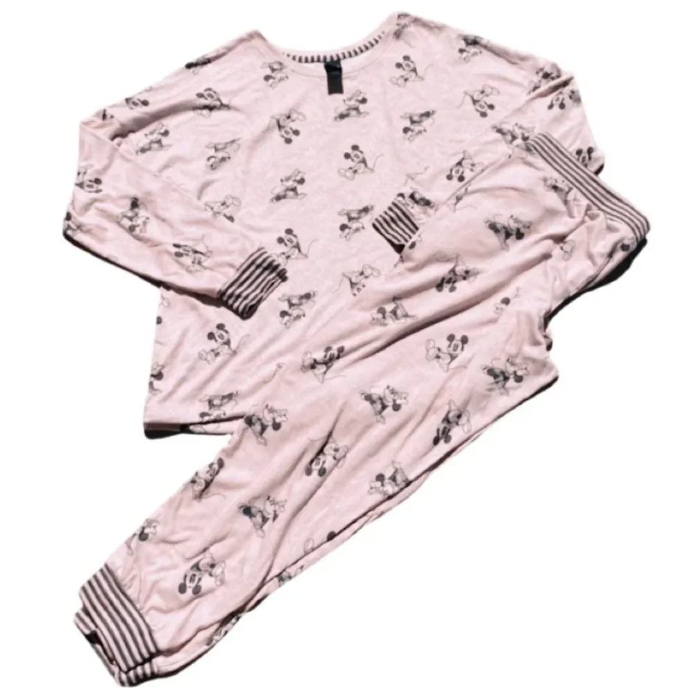 Disney 2 Piece Wms Sz Lrg Mauve Mickey and Minnie Jogger Style Soft Cozy Pajamas - Picture 2 of 4